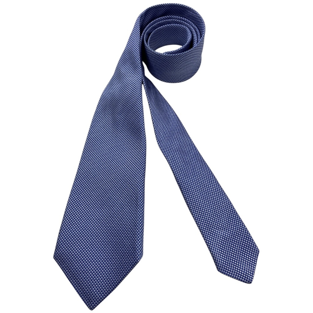 KITON SEVENFOLD Blue/White Geometric Silk LUXURY Tie ITALY